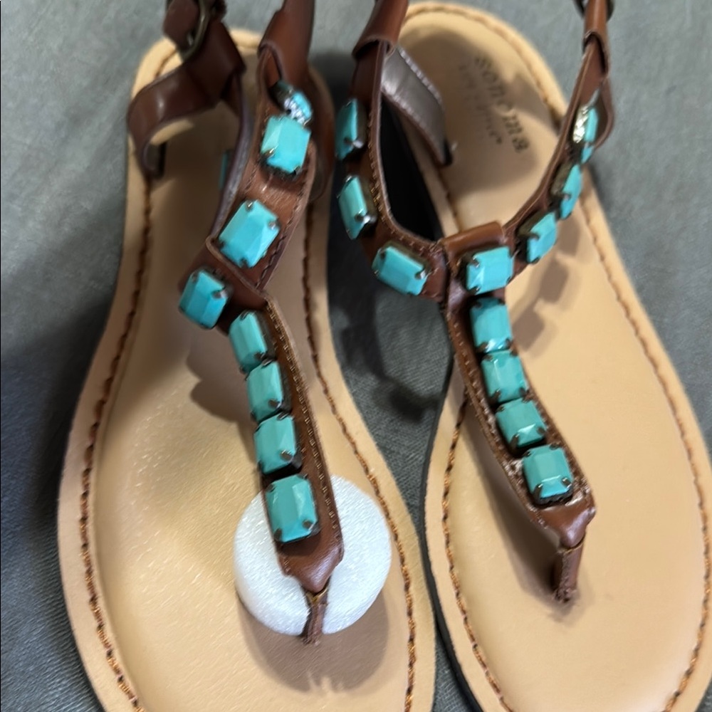 Elegant Brown Sandals with Turquoise Accents